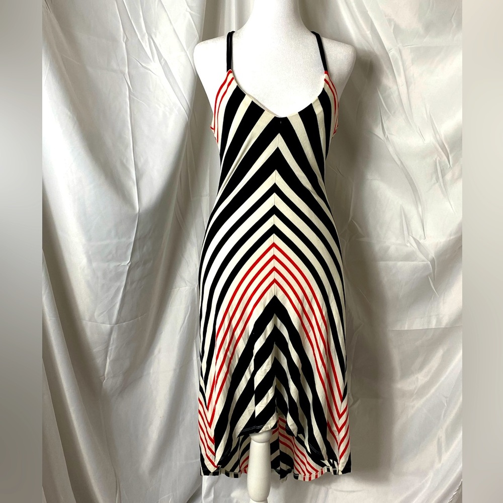 Bebe hi low Red Black & White Stripes dress size S
